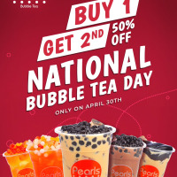TOMORROW is National Bubble Tea Day — and we're celebrating the Pearls way!

Buy ANY drink and get the second one HALF PRICE 
Yes, any flavour, all day long - in store only!

Bring your study buddy, housemate, or that one friend who’s always down for boba — and treat yourselves! 

*Offer valid April 30th only, in-store at Pearls Bubble Tea.*

#PearlsBubbleTea #BOGOHalfprice #BubbleTeaDay #BobaLovers #TeaTime  #PearlsSpecial #Offer #treatyoself